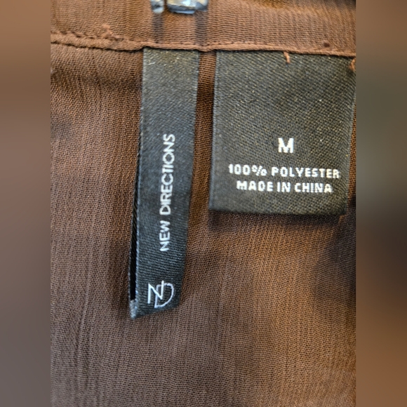 Women's Brown Short Sleeve Button Up Blouse With Ruffle Detail. - Picture 6 of 6